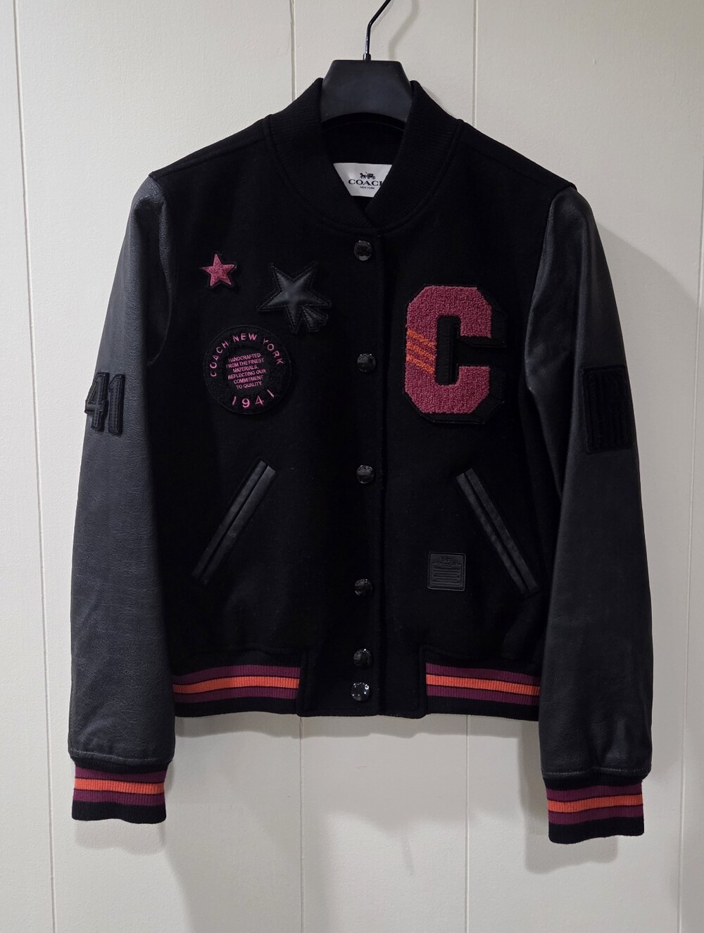 COACH New York F56216 Wool Leather Varsity Letterman Jacket Small, W/Garment Bag